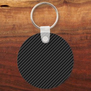 Simple Black & Smoky Black Narrow Diagonal Stripes Key Ring