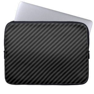 Simple Black & Smoky Black Narrow Diagonal Stripes Laptop Sleeve