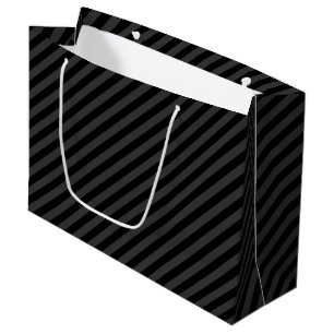 Simple Black & Smoky Black Narrow Diagonal Stripes Large Gift Bag