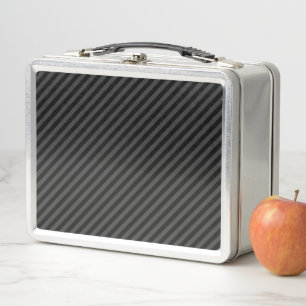 Simple Black & Smoky Black Narrow Diagonal Stripes Metal Lunch Box