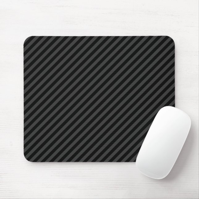 Simple Black & Smoky Black Narrow Diagonal Stripes Mouse Pad (With Mouse)