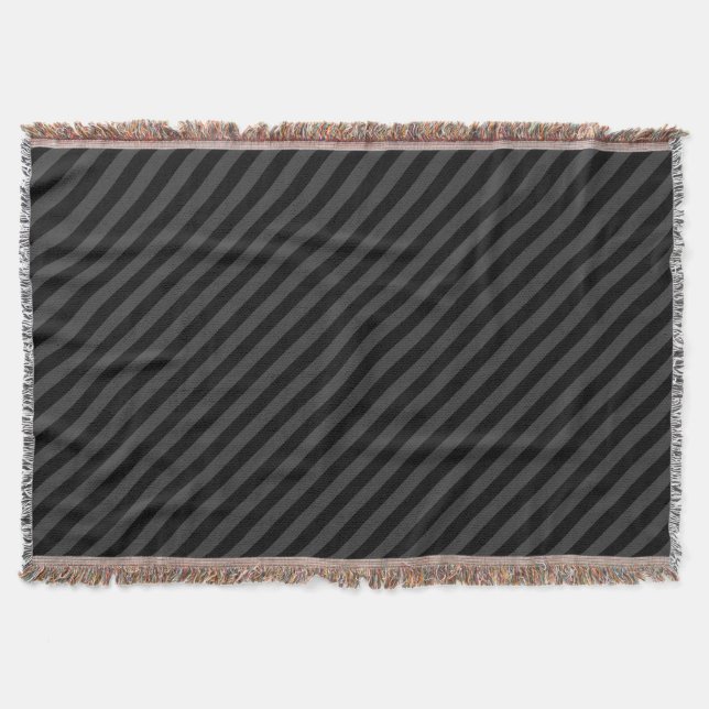 Simple Black & Smoky Black Narrow Diagonal Stripes Throw Blanket (Front)