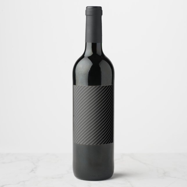 Simple Black & Smoky Black Narrow Diagonal Stripes Wine Label (Front)