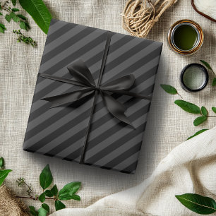 Simple Black & Smoky Black Narrow Diagonal Stripes Wrapping Paper