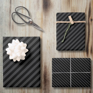 Simple Black & Smoky Black Narrow Diagonal Stripes Wrapping Paper Sheet