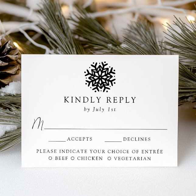 Simple Black Snowflake Meal Choice Wedding RSVP Card (Creator Uploaded)