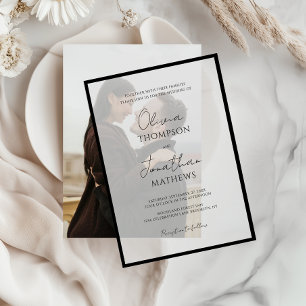 Simple Black Square Border Script Overlay Wedding Vellum Invitations
