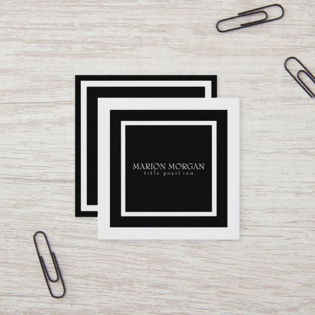 Simple Black Square Business Card (Front/Back In Situ)