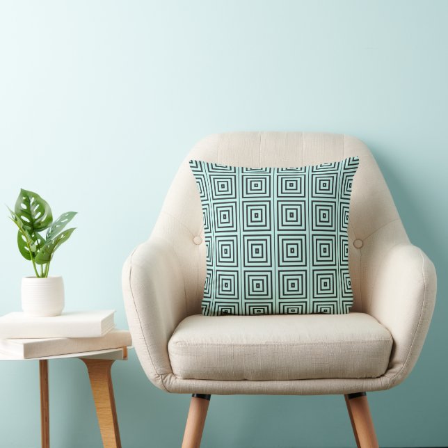 Simple Black Squares Pattern on Pale Teal Cushion (Chair)