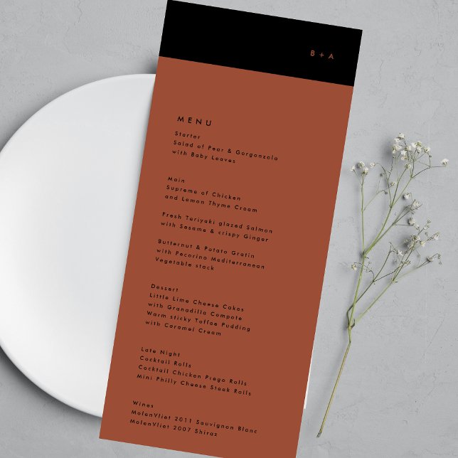Simple Black Stripe Terracotta Wedding Menu (Creator Uploaded)