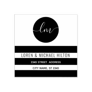 Simple black  stripes circle monogram typography rubber stamp
