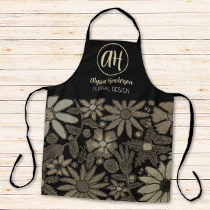 Simple Black & Tan Logo Floral Design Florist Apron