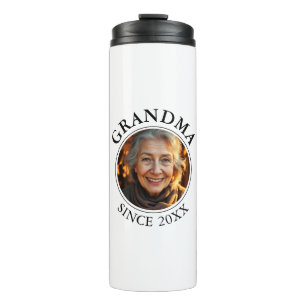 Simple Black Text and Photo Grandma Since Thermal Tumbler
