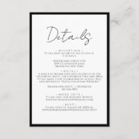 Simple Black Tie White Script Wedding Details