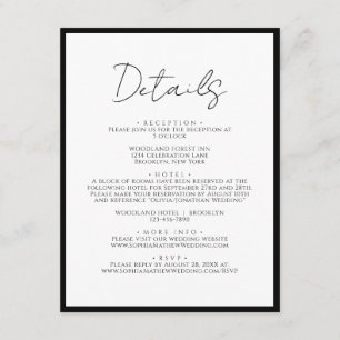 Simple Black Tie White Script Wedding Details Enclosure Card