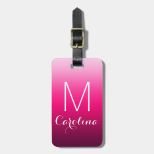 Simple Black to Pink Gradient Monogram Luggage Tag