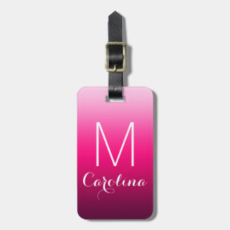 Simple Black to Pink Gradient Monogram Luggage Tag