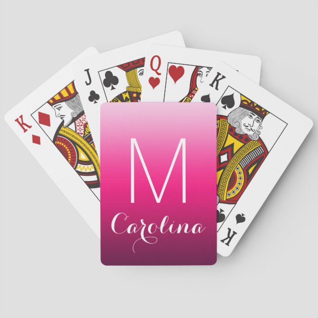 Simple Black to Pink Gradient Monogram Playing Cards (Back)