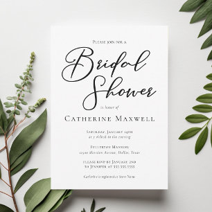 Simple Black Typography Chic Modern Bridal Shower Invitation