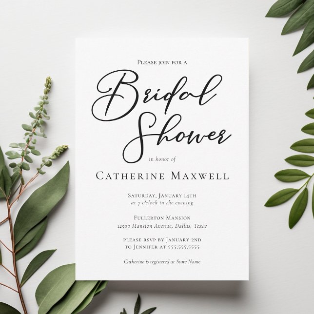 Simple Black Typography Chic Modern Bridal Shower Invitation (Creator Uploaded)