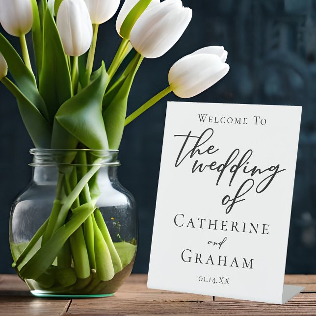 Simple Black Typography Formal Wedding Welcome Pedestal Sign (Creator Uploaded)