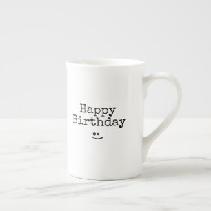 Simple Black Typography Happy Birthday Bone China Mug