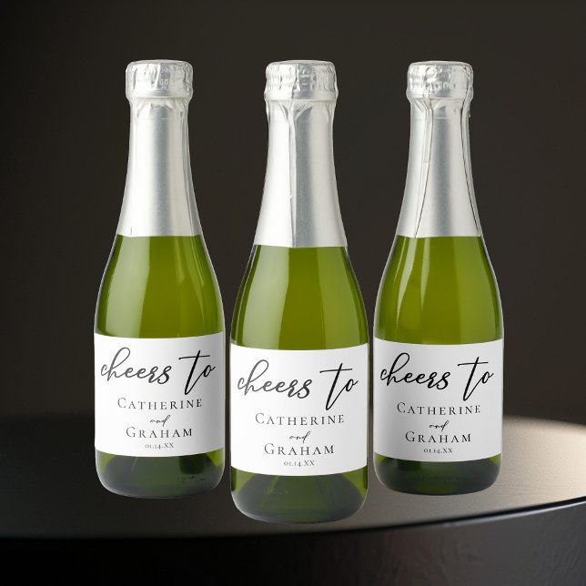 Simple Black Typography Modern Wedding Cheers Mini Sparkling Wine Label (Creator Uploaded)