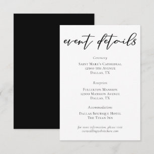 Simple Black Typography Wedding Event Details Enclosure Card