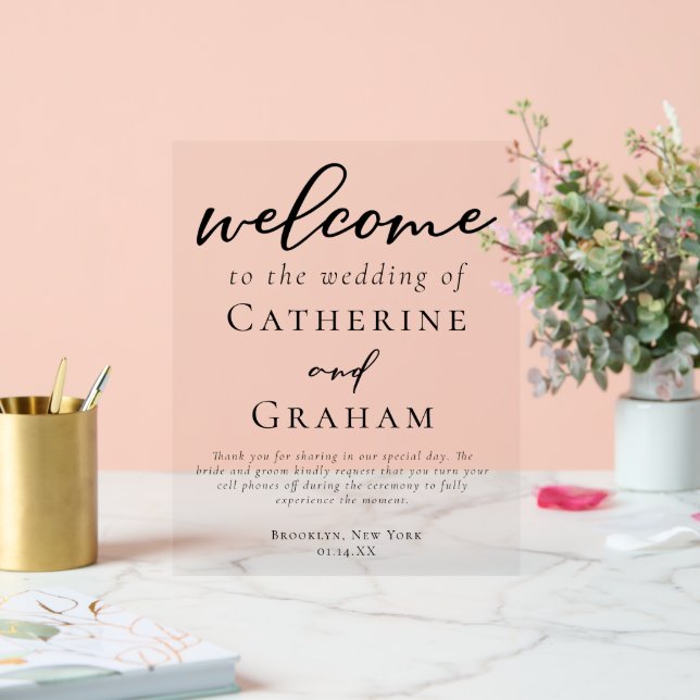 Simple Black Typography Welcome to Our Wedding Acrylic Sign (Wedding)