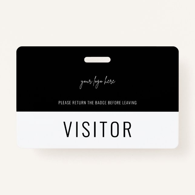 Simple Black Visitor Pass Company Logo ID Badge (Front)