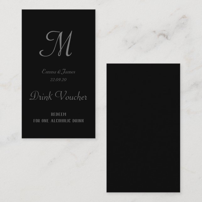 Simple Black Wedding Drink Ticket Cards (Front/Back)