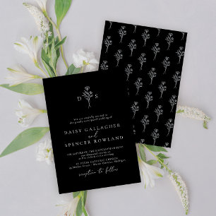 Simple Black Wedding Invitation with Floral Design
