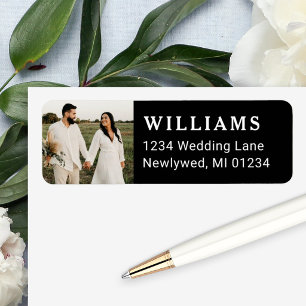 Simple Black Wedding Photo Return Address Label