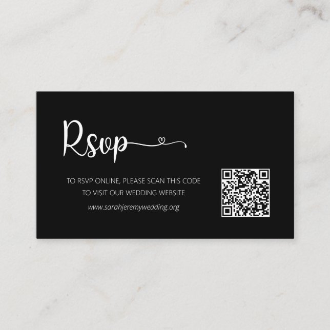 Simple Black Wedding RSVP Website Enclosure Card (Front)