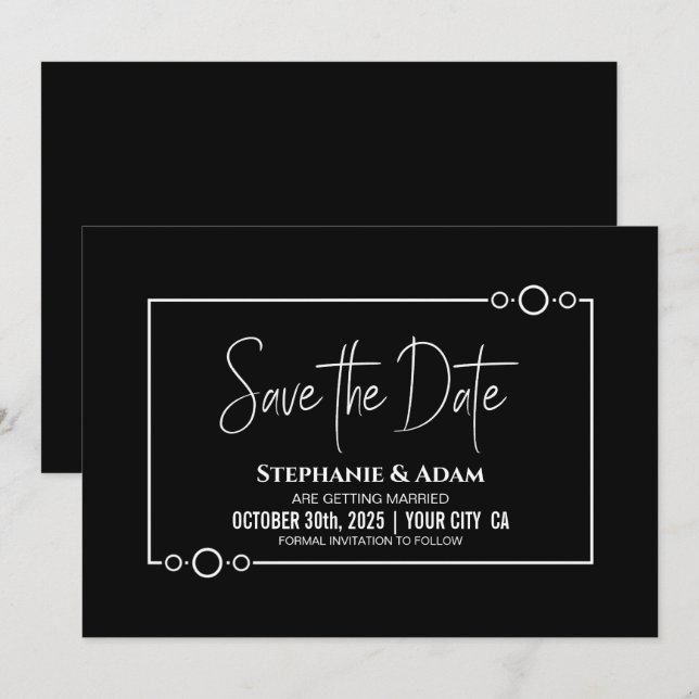 Simple Black Wedding Save the Date (Front/Back)