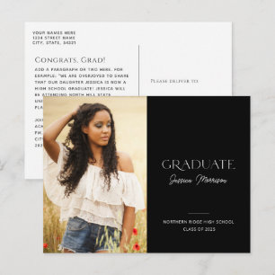 Simple Black & White 2025 Photo Graduation Postcard