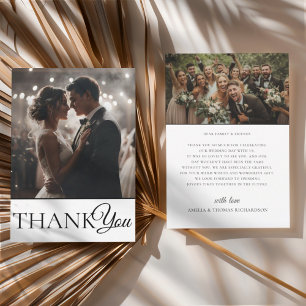 Simple Black & White 2 Photo Wedding Thank you Card