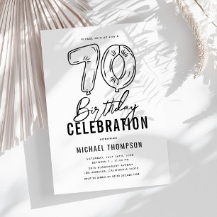 Simple Black & White 70th Birthday Party Invitation