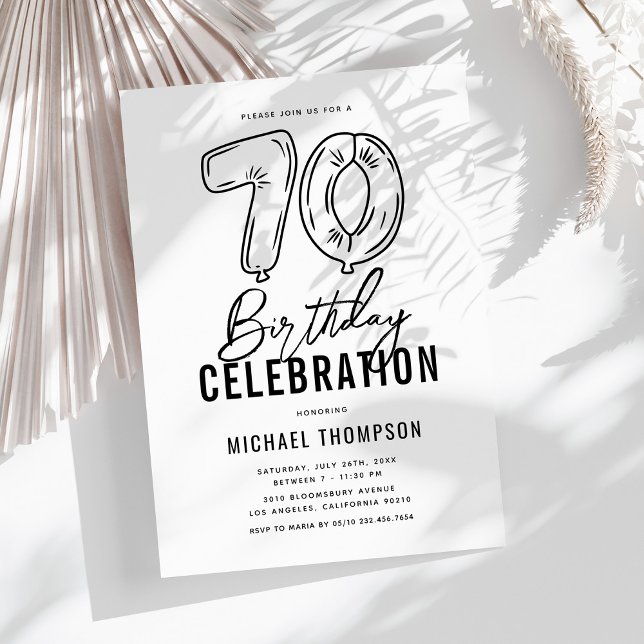Simple Black & White 70th Birthday Party Invitation (Creator Uploaded)