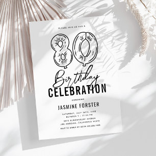 Simple Black & White 80th Birthday Party Invitation