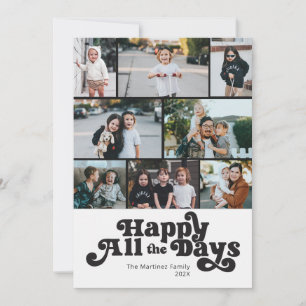 Simple Black White 8 Photo Holiday Card