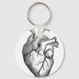 Simple Black White Anatomy Heart Illustration Key Ring