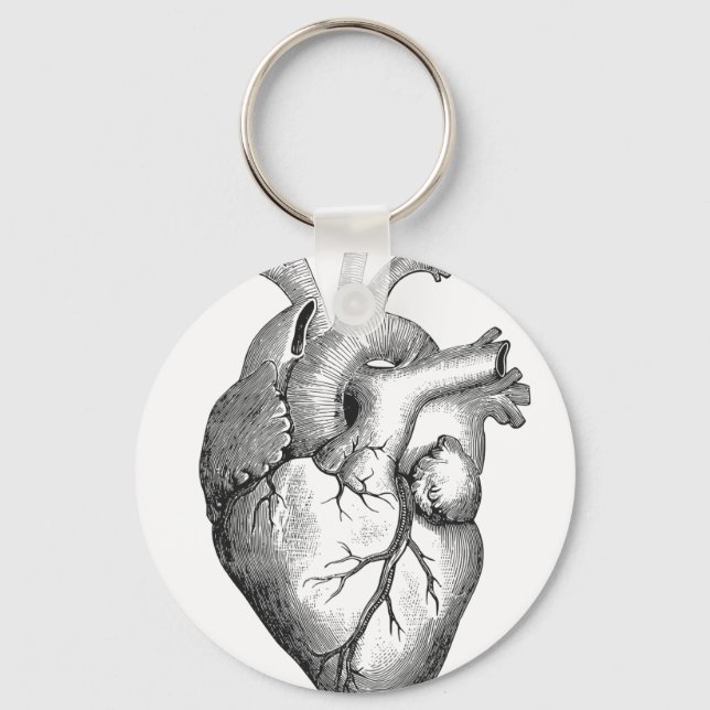 Simple Black White Anatomy Heart Illustration Key Ring (Front)