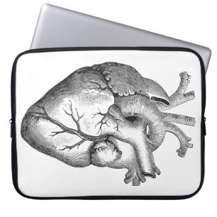 Simple Black White Anatomy Heart Illustration Laptop Sleeve