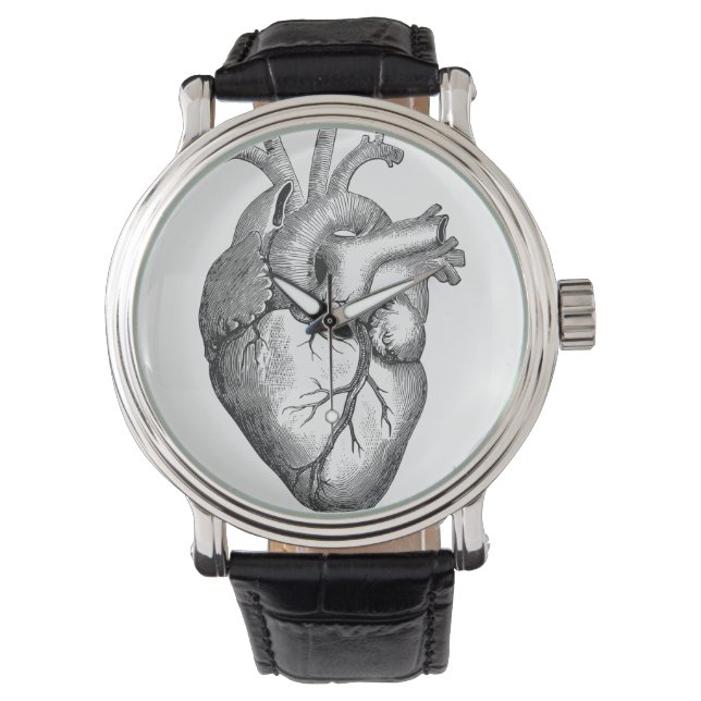 Simple Black White Anatomy Heart Illustration Watch (Front)