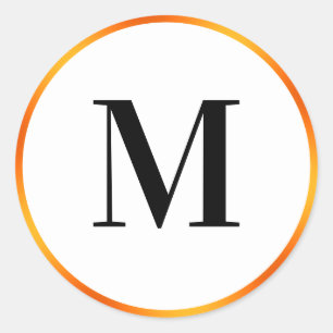 Simple  Black White and Orange Monogram Template Classic Round Sticker