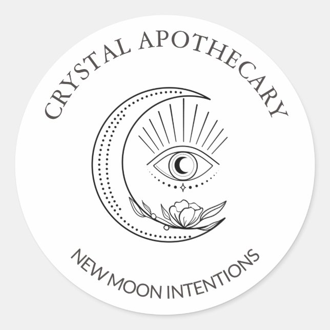 Simple Black & White Apothecary New Moon Classic Round Sticker (Front)