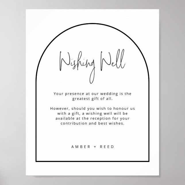 Simple Black White Arch Wedding Wishing Well Sign (Front)