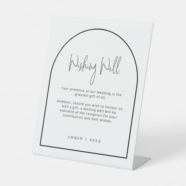 Simple Black White Arch Wedding Wishing Well Sign (Front)