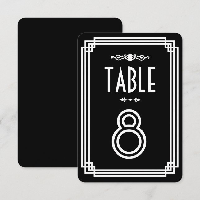 Simple Black & White Art Deco Table Numbers (Front/Back)